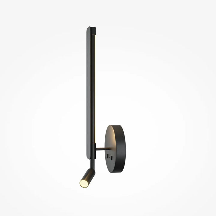 Applique murale combo noire moderne avec barre verticale élégante et spot ajustable pour lecture avec ports usb