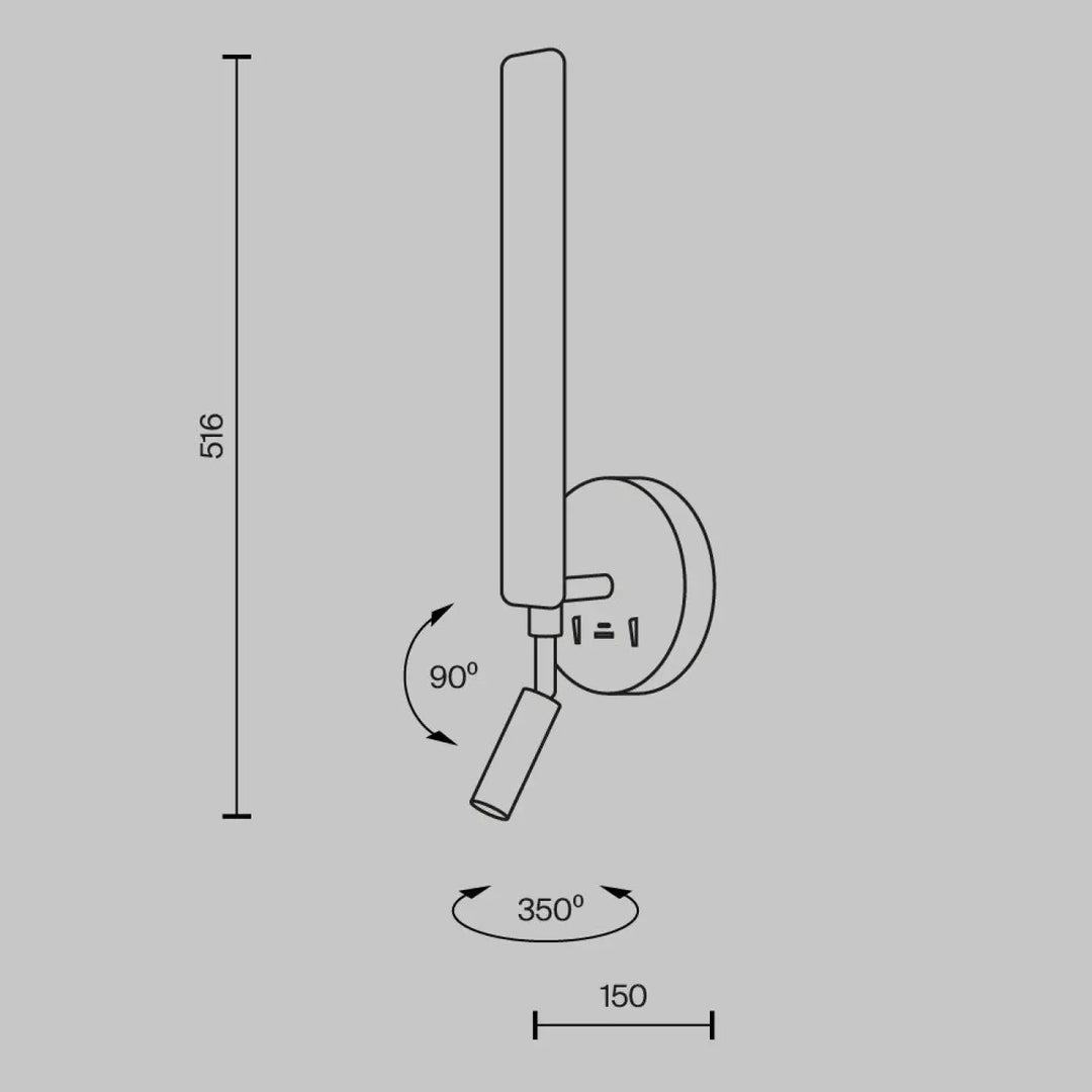 Applique liseuse combo murale moderne avec rotatif 90 degres vertical 350 degres horizontal et design cylindrique