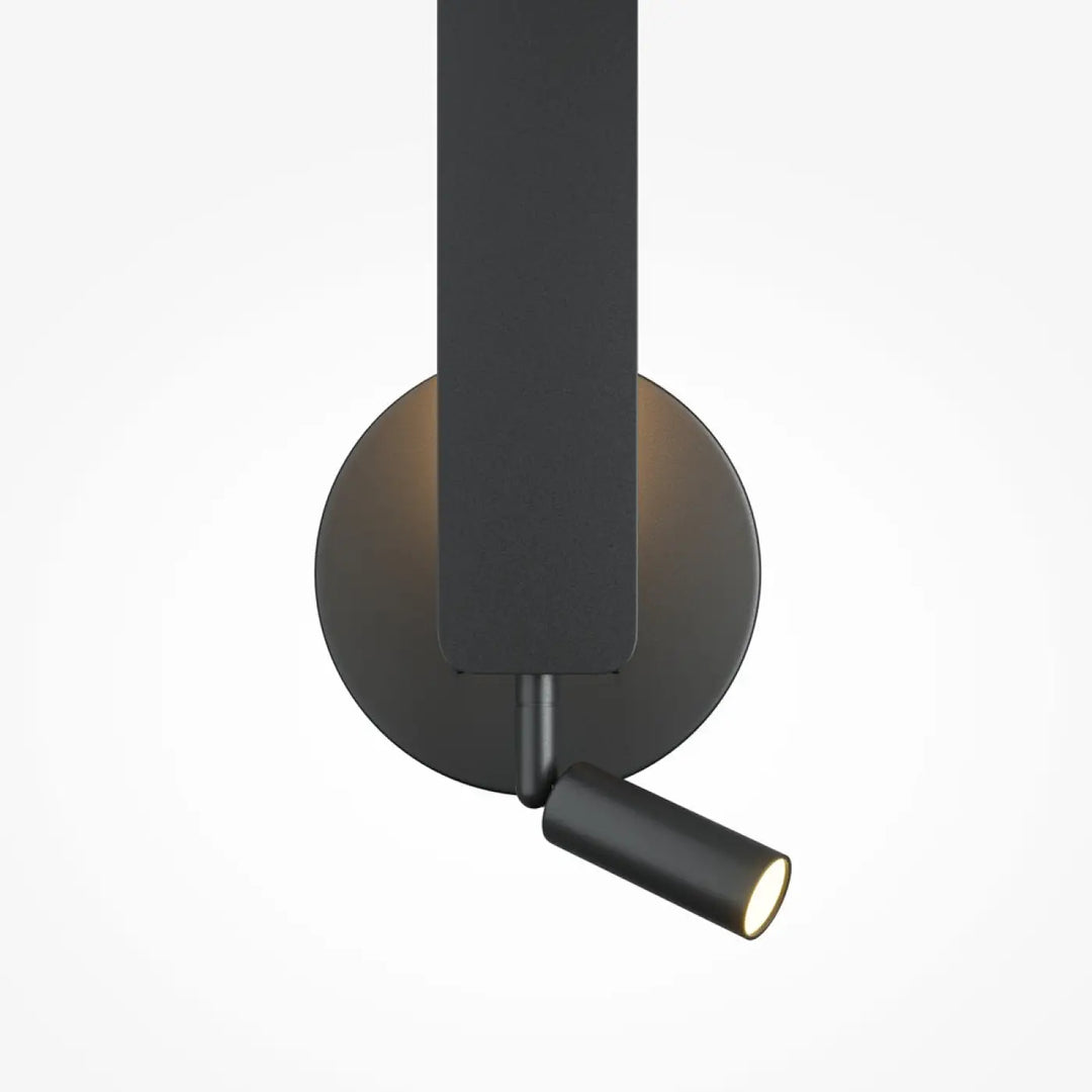 Applique liseuse combo noire mate avec base circulaire et tête cylindrique réglable pour éclairage mural