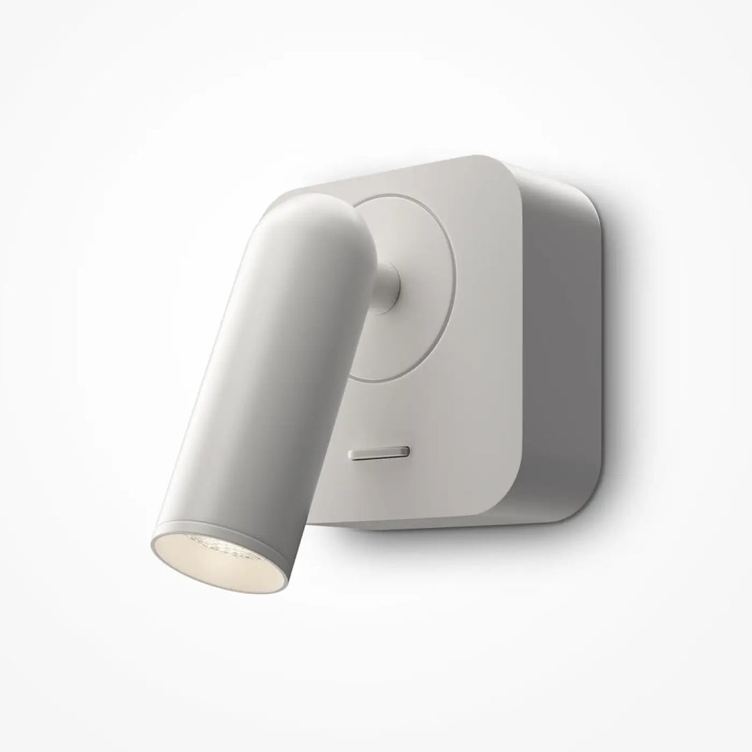 Applique liseuse murale blanche minimaliste avec tête cylindrique et base module carré liseuse mirax design élégant