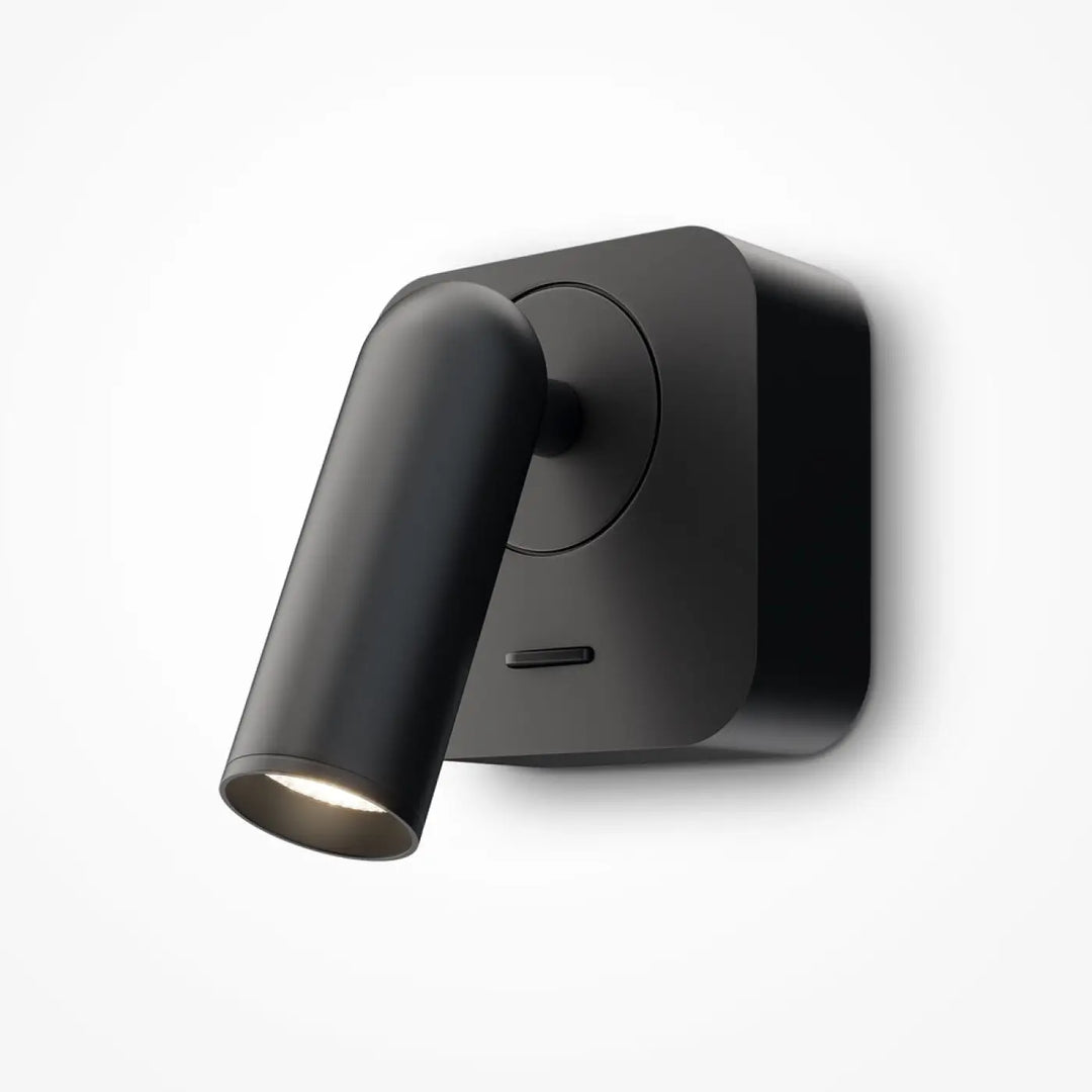 Applique liseuse murale noire mate avec module carré design moderne pour éclairage de lecture liseuse mirax