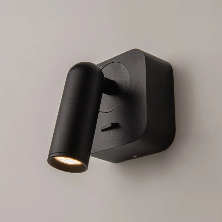 Applique liseuse murale noire mate avec tête cylindrique et module carré liseuse mirax