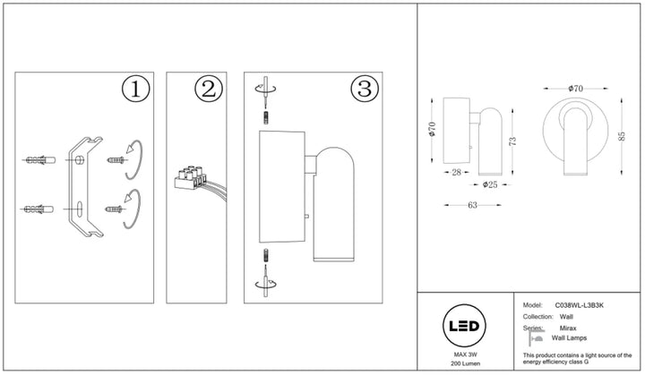 Applique liseuse mirax led avec module rond design moderne et abat-jour cylindrique incurvé pour mur blanc