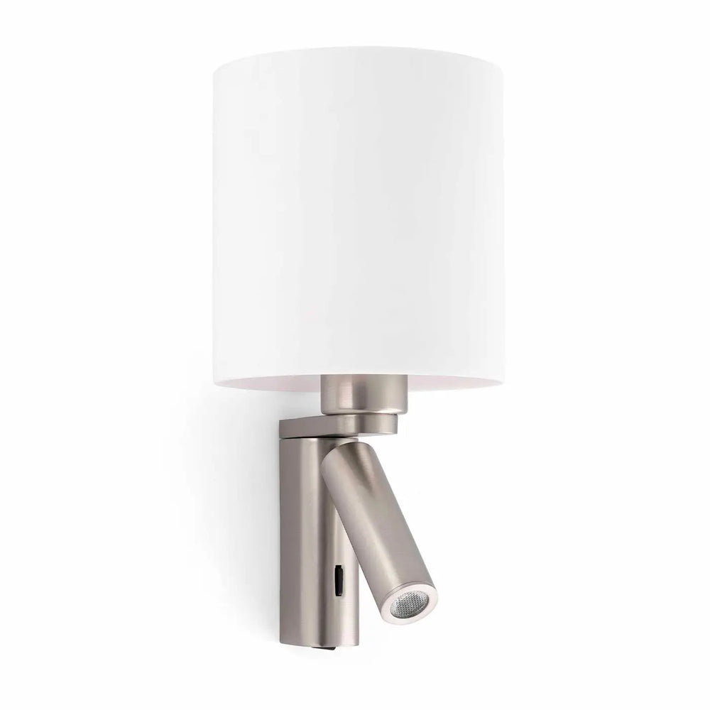 Applique murale Rob Shade nickel satiné avec liseuse de Faro Barcelona
