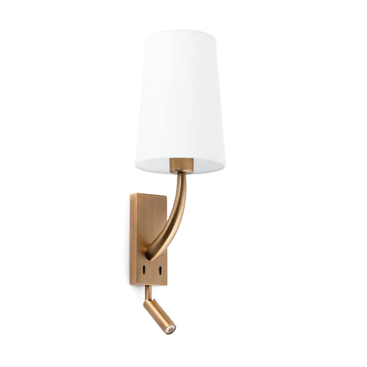 Applique murale Rem vieil or et abat-jour blanc avec liseuse LED de Faro Barcelona