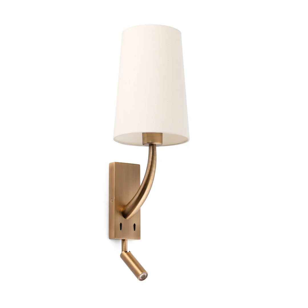 Applique murale Rem vieil or et abat-jour beige avec liseuse LED de Faro Barcelona