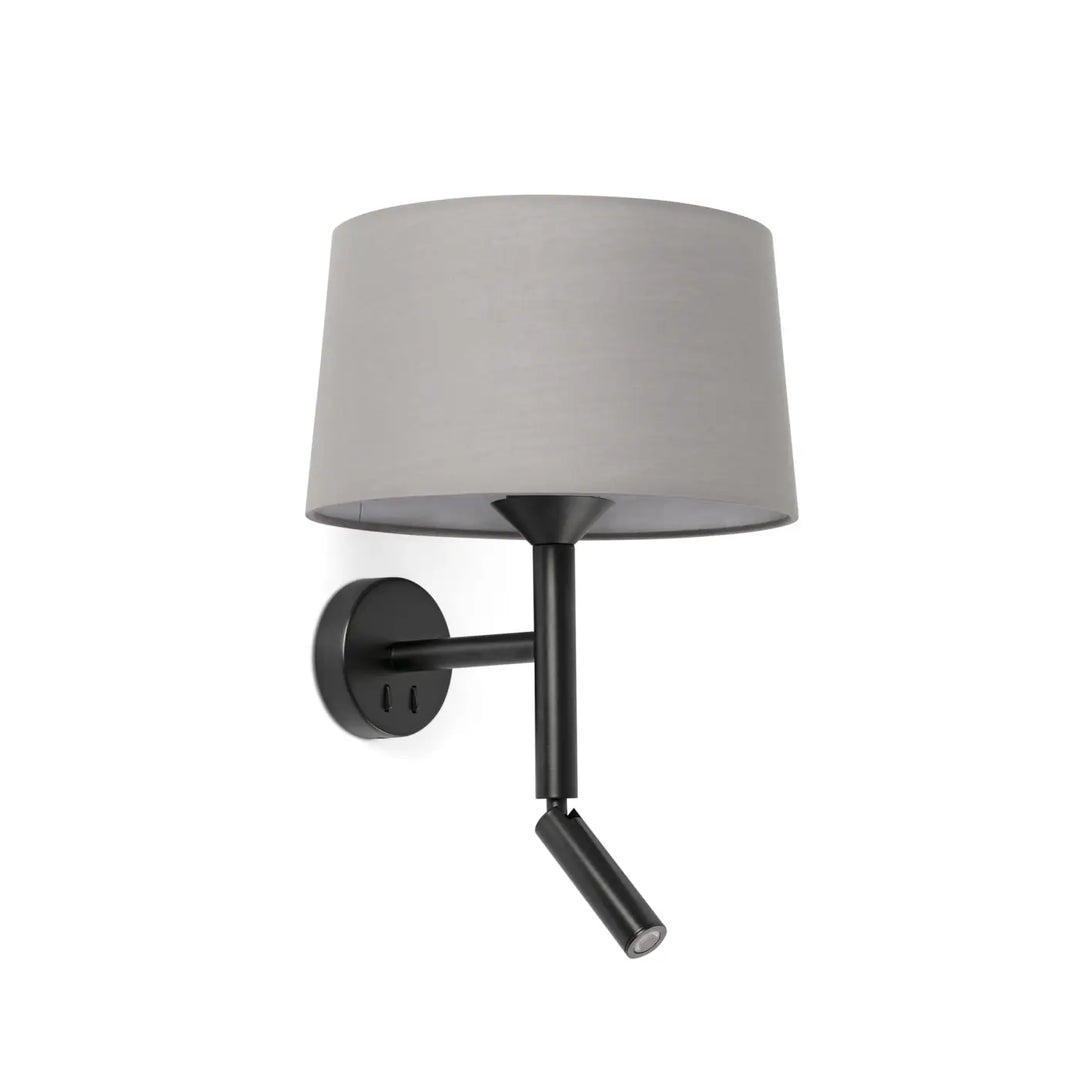 Applique Windsor avec liseuse noire abat-jour gris de Faro Barcelona