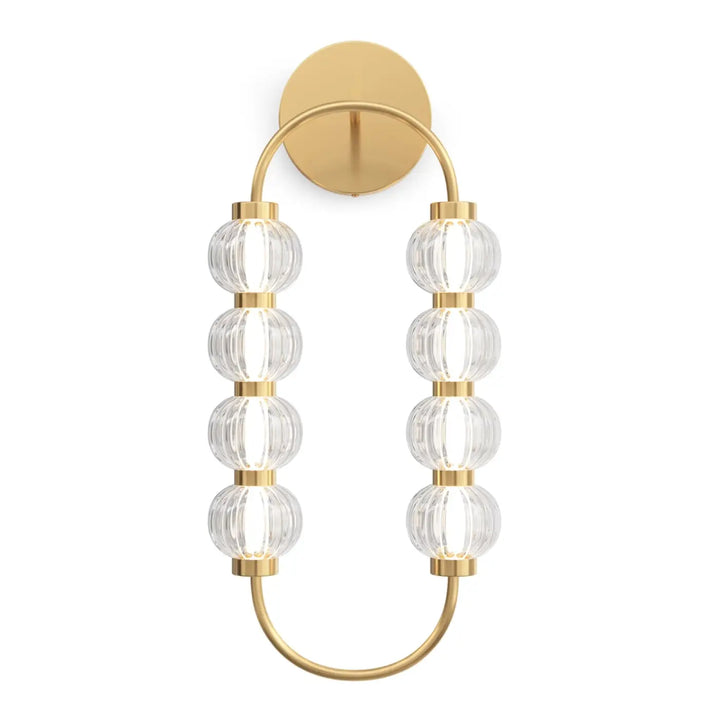Applique murale amulet ovale dorée avec perles en verre strié transparent disposées en deux rangées verticales