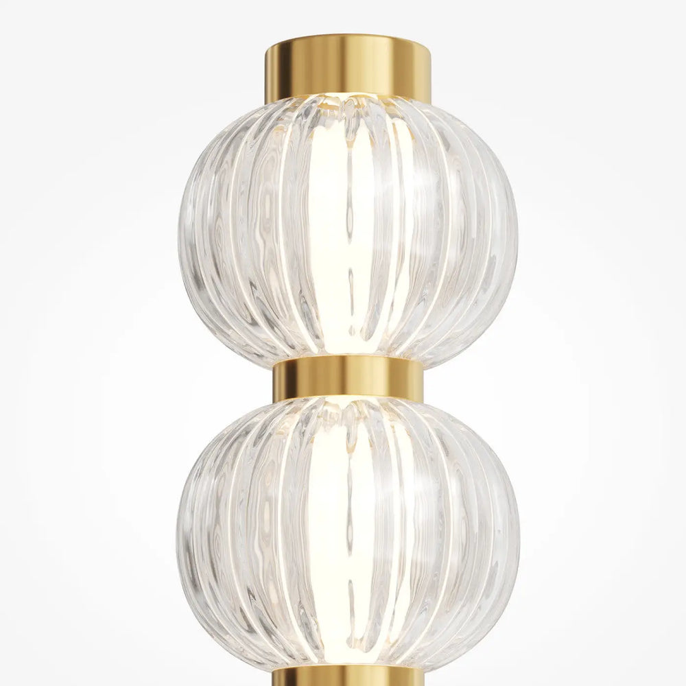 Applique murale amulet verticale avec globes en verre strié clair et accents en laiton poli pour éclairage moderne