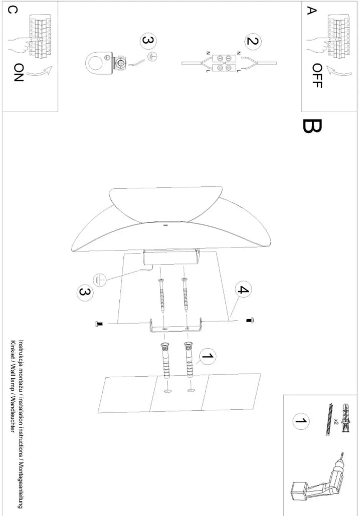 Diagram dinstallation de l’applique murale tear blanc avec vis et matériel de montage pour solutions surprenantes