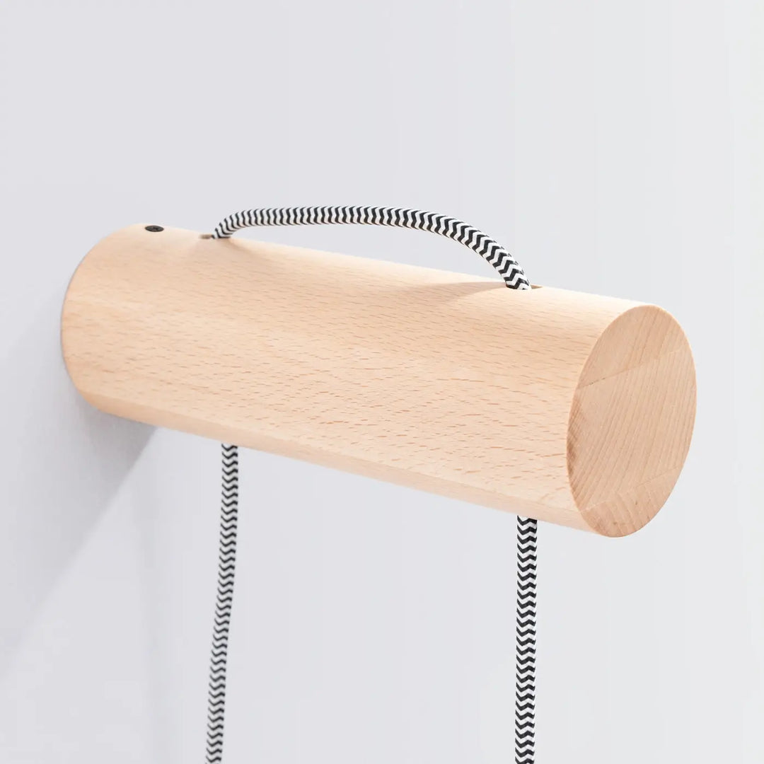 Applique murale nibmi g9 en bois naturel avec corde zigzag noir et blanc design minimaliste pour atmosphère chaleureuse