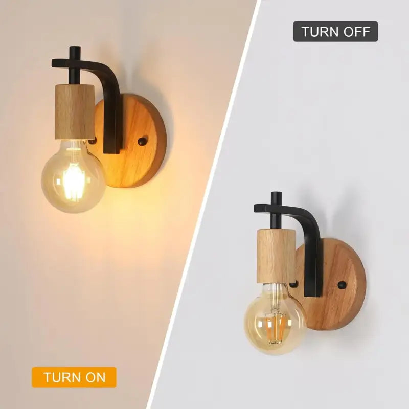 Applique murale bois et métal noir avec ampoule vintage chic