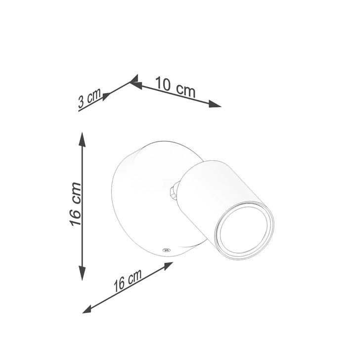 Applique murale plafonnier verdo noir avec base cylindrique de 16 cm et tête ajustable design moderne