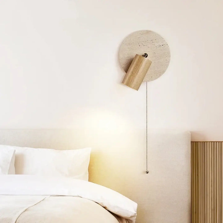 Applique murale bois naturel et pierre travertin led beige