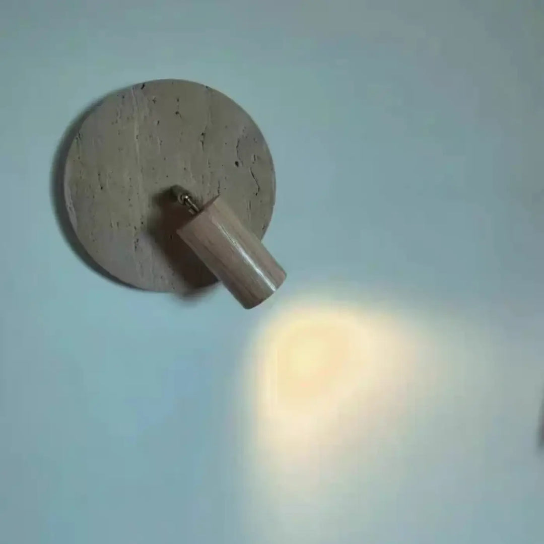 Applique murale bois naturel et pierre travertin led beige