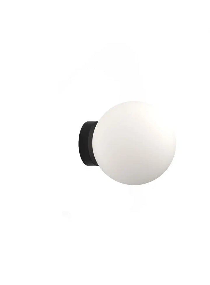 Applique Bola Sphere à rosace noire, globe en verre opale de 25,5 cm