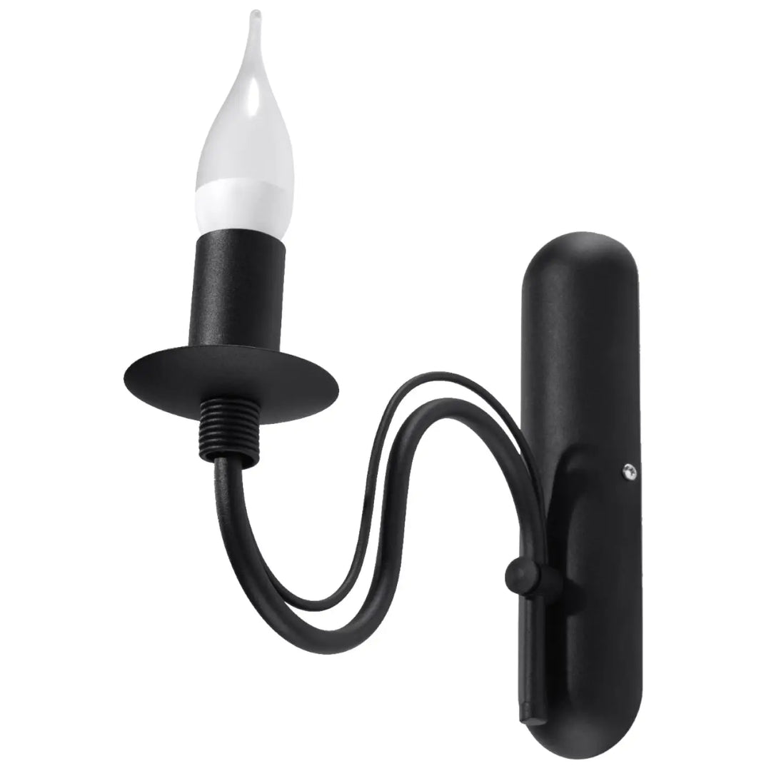 Applique bougeoir noir en fer forgé avec ampoule style bougie en verre dépoli pour décoration intérieure glamour