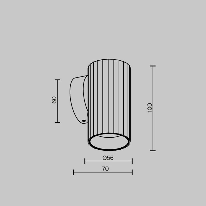 Applique murale calipso cylindre cannelé en aluminium avec rainures verticales et support de fixation pour éclairage extérieur