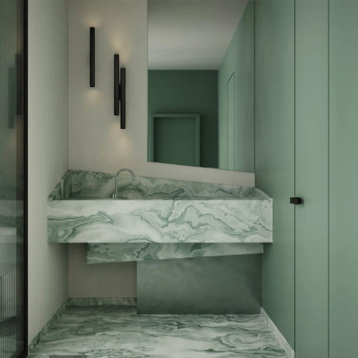 Applique murale calipso led linéaire avec lavabo moderne en marbre vert et blanc veiné design minimaliste