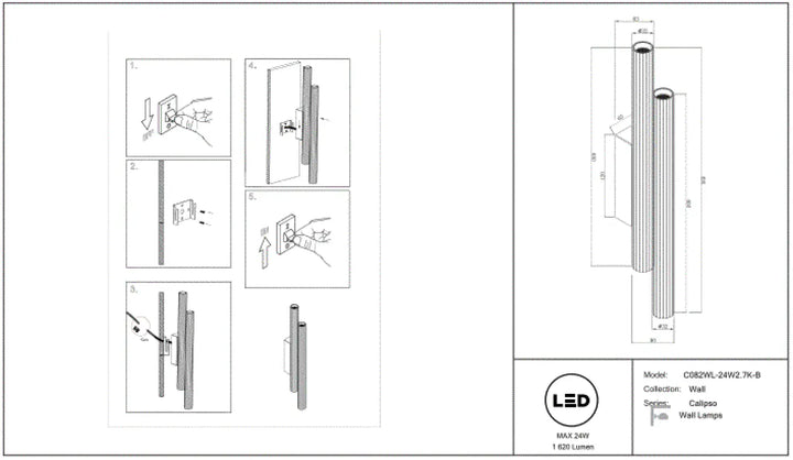 Applique murale calipso led linéaire cylindrique avec rainures verticales au design moderne et élégant