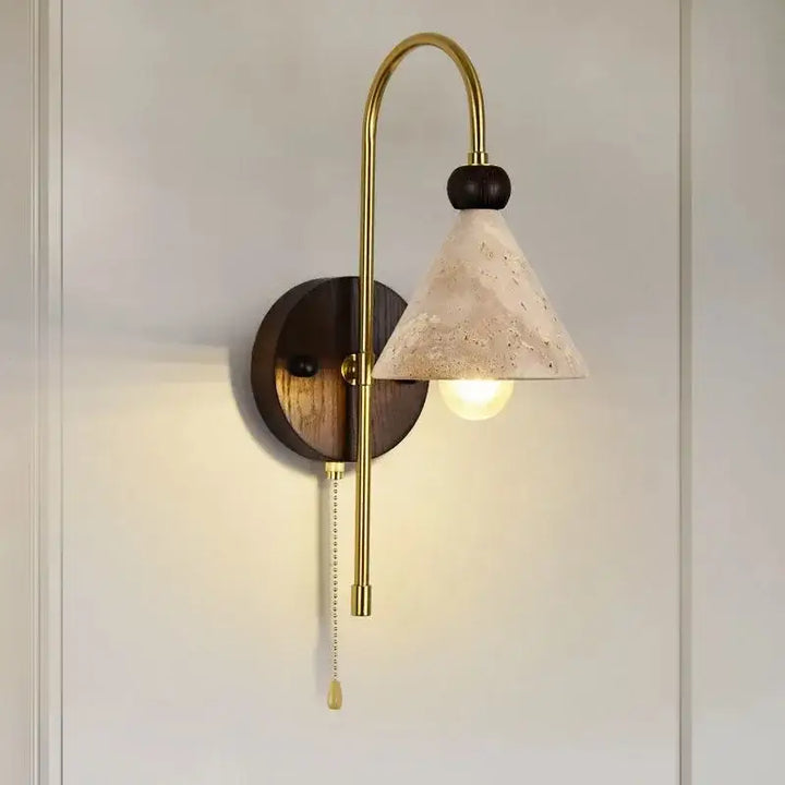 Applique Murale Conique En Travertin Avec Chaînette

