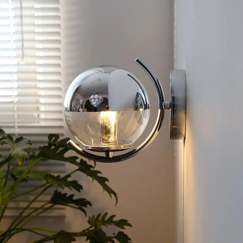 Applique Murale Globe Transparent Et Métal Argent Chic