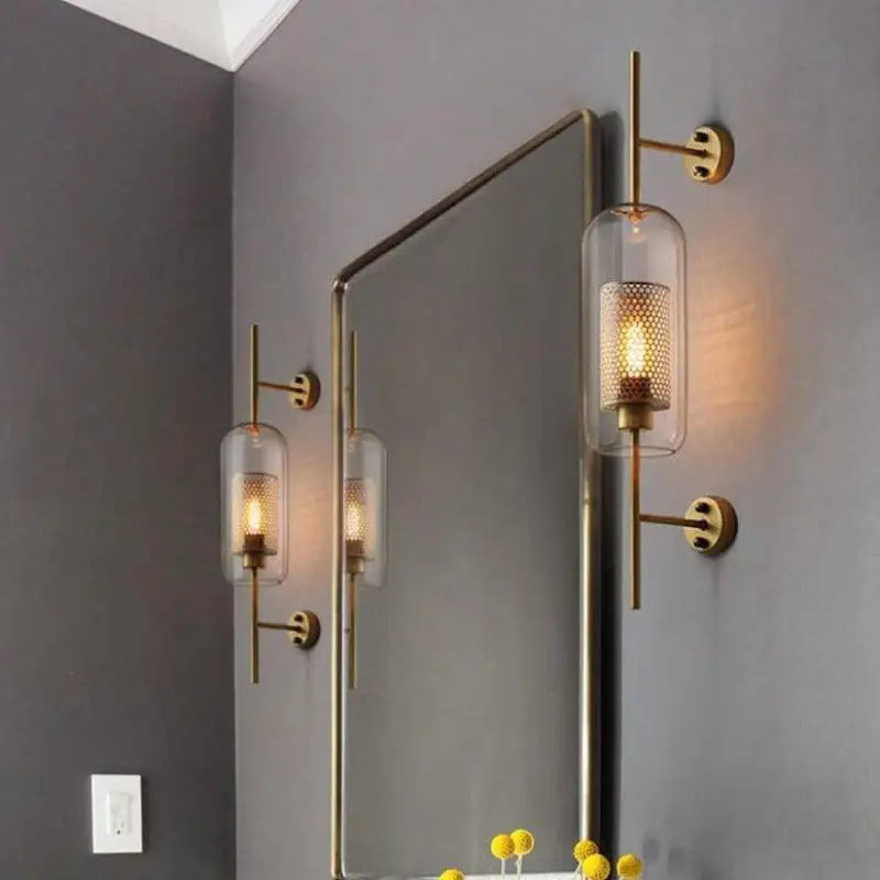 Applique Murale Cuivre Brossé En Verre Et Aluminium