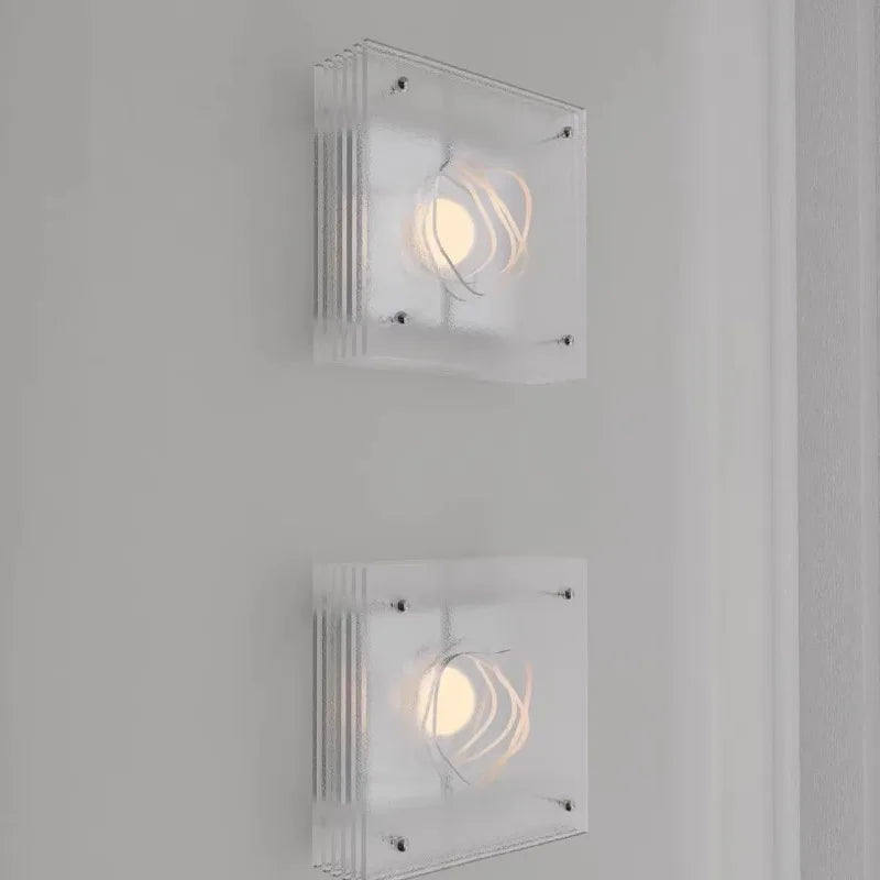 Applique design carrée en verre transparent beige élégante