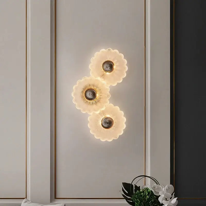 Applique Murale Design Fleurs Verre Doré Élégant Moderne