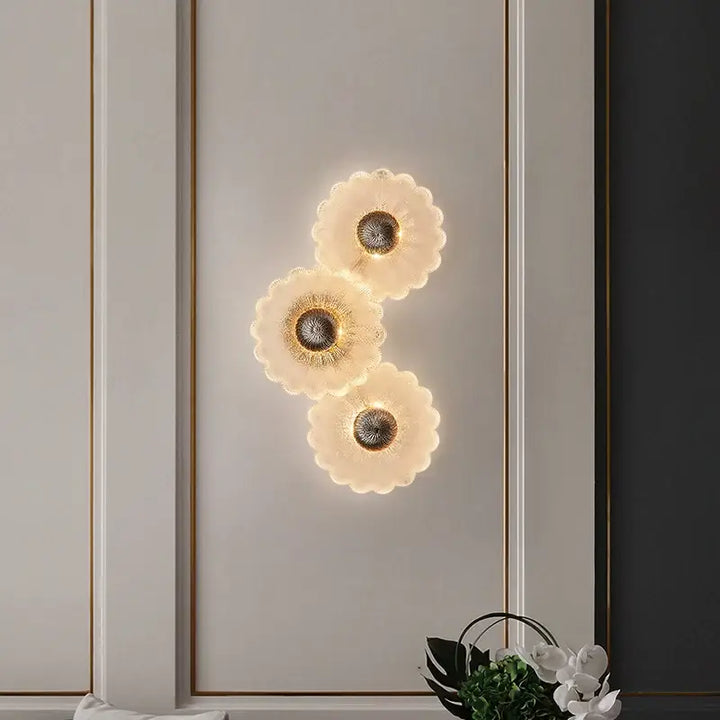 Applique Murale Design Fleurs Verre Doré Élégant Moderne