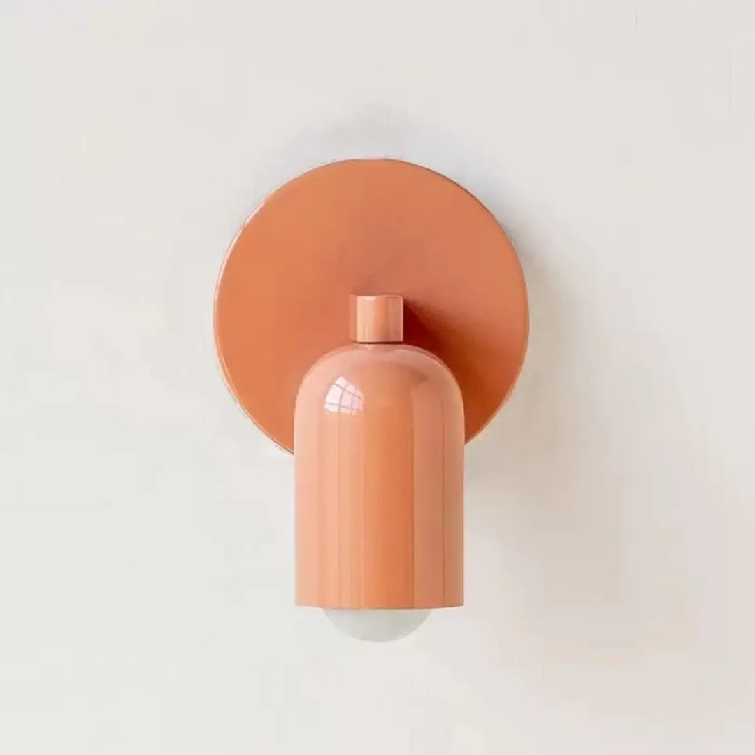 Applique murale coridor design minimaliste en terre cuite mate avec abat-jour cylindrique et rosace circulaire