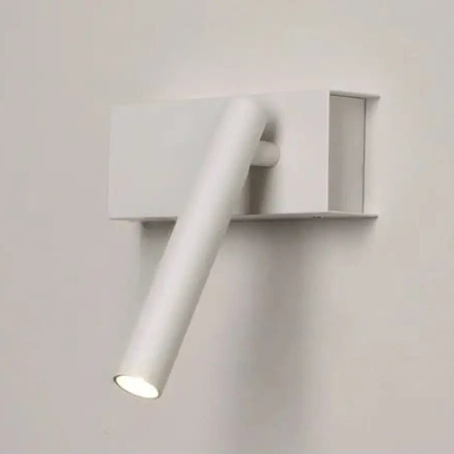 Applique murale blanc minimaliste avec bras cylindrique et base rectangulaire pour éclairage intérieur mural