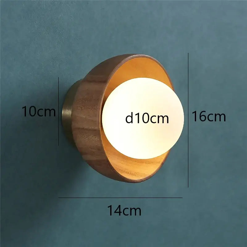 Applique murale design rond en bois et verre lumière douce
