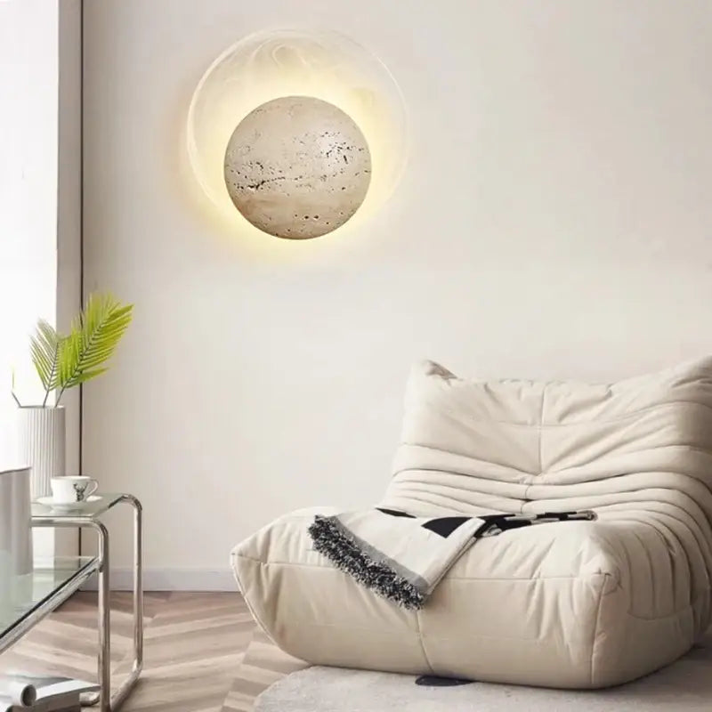 Applique murale design ronde en pierre avec éclairage led doux

