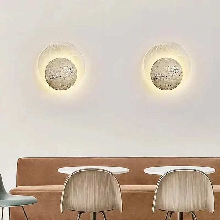 Applique murale design ronde en pierre avec éclairage led doux

