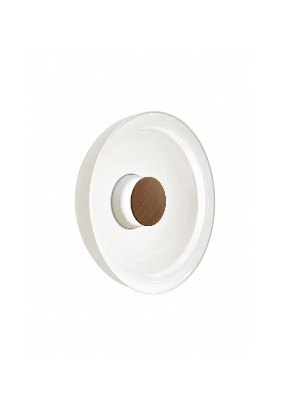 Applique murale Totem Pablo Designs en verre opale soufflé 43 cm, base blanche et façade noyer