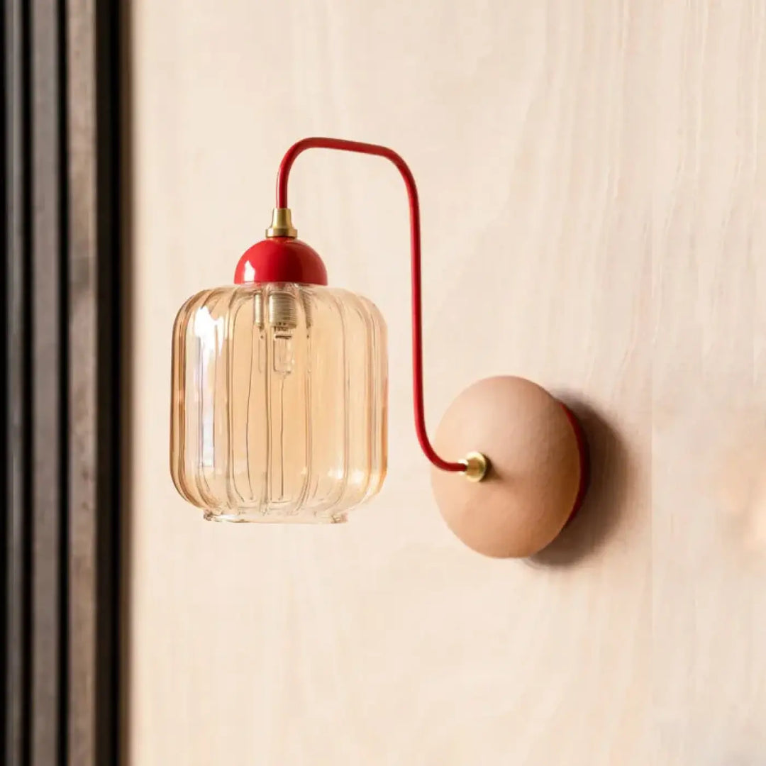 Applique murale design verre transparent et support bois élégant