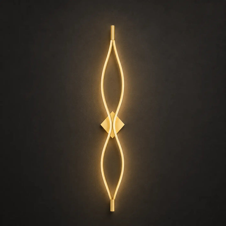 Applique murale alixa en or avec tube néon incurvé et accent diamant central idéale pour salle à manger ou chambre