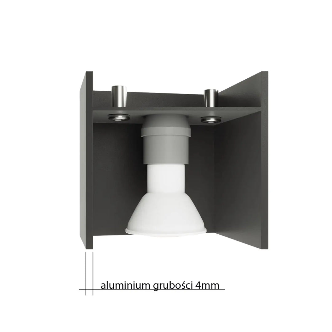Applique murale kinkiet quad 2 gris en aluminium avec abat-jour conique blanc et fixation métallique en bois naturel