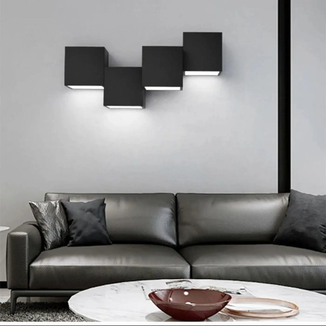 Applique murale kubora en cubes noirs modernes avec effet lumineux intégré et design carrés flottants