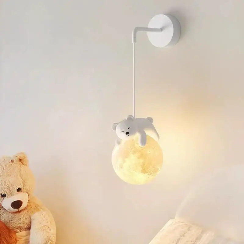 Applique murale enfant ours avec boule lumineuse blanc