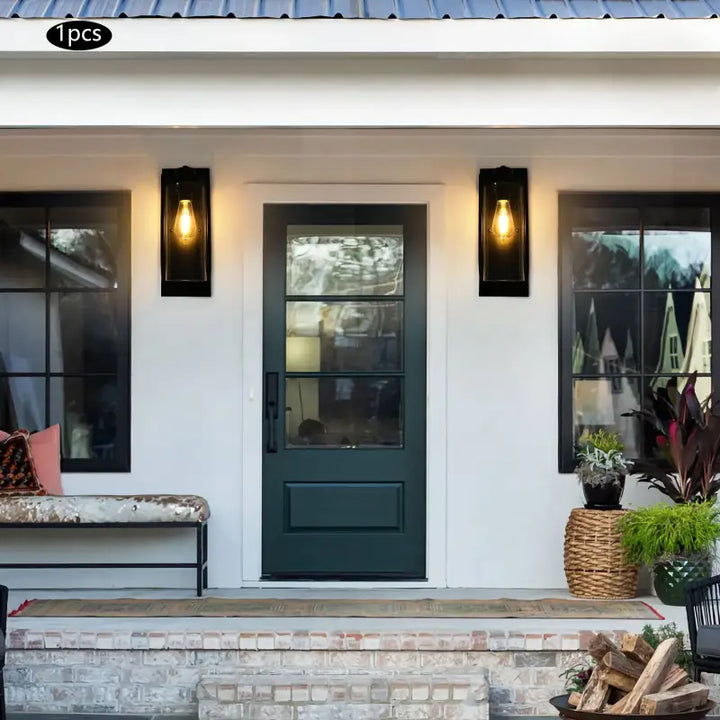 Applique murale extérieure noire design verre cylindrique moderne