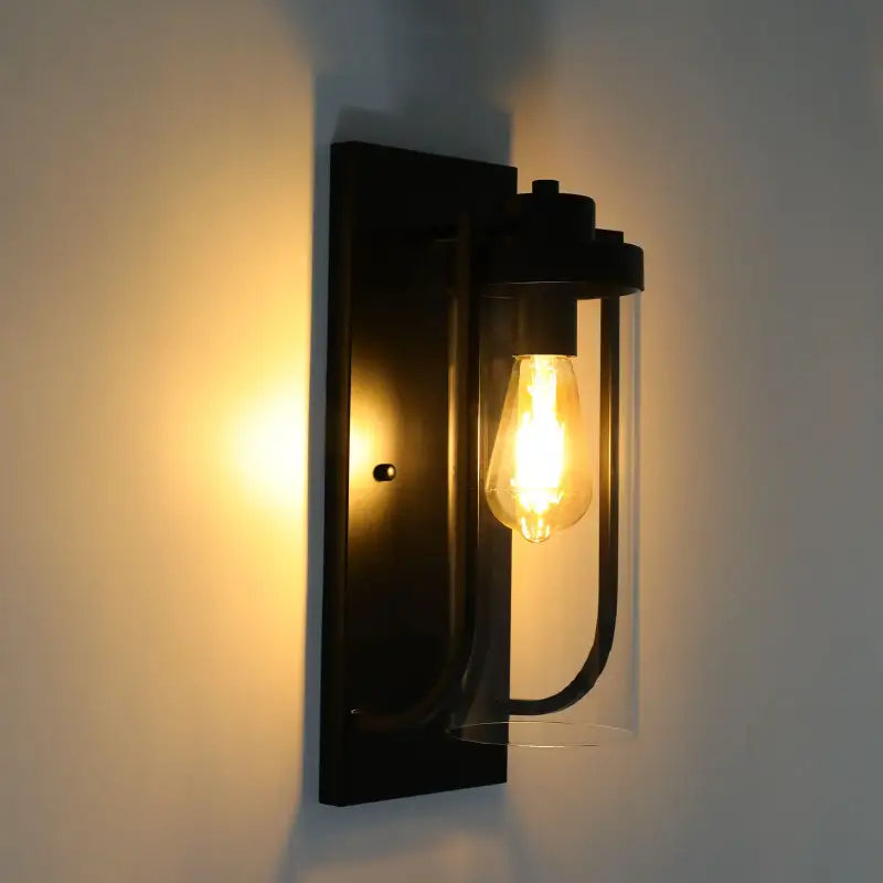 Applique murale extérieure noire design verre cylindrique moderne