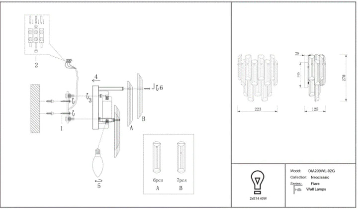 Applique murale flare avec monture dorée et verres fumés en tubes cylindriques verticaux pour un design moderne