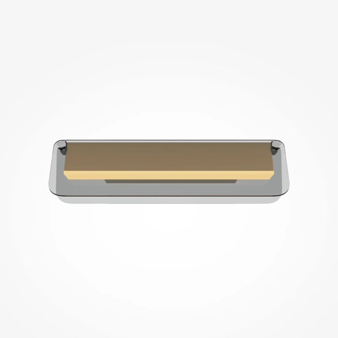 Applique murale flat avec étagère en verre teinté marron et or et cadre en métal noir chrome moderne