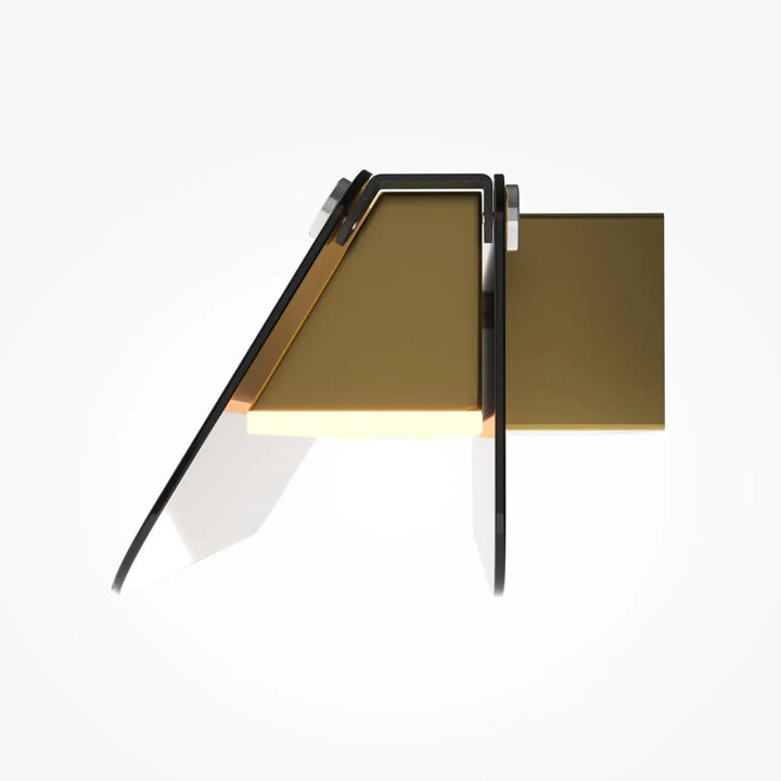 Applique murale flat en métal noir avec cadre doré et verre teinté angulaire diffusant une lumière chaude