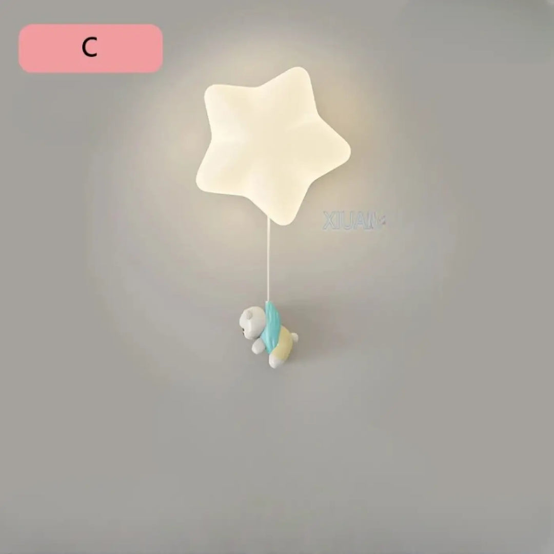 Applique murale staria en forme d etoile blanche douce avec un jouet lapin en peluche suspendu pour chambre denfants cartoon