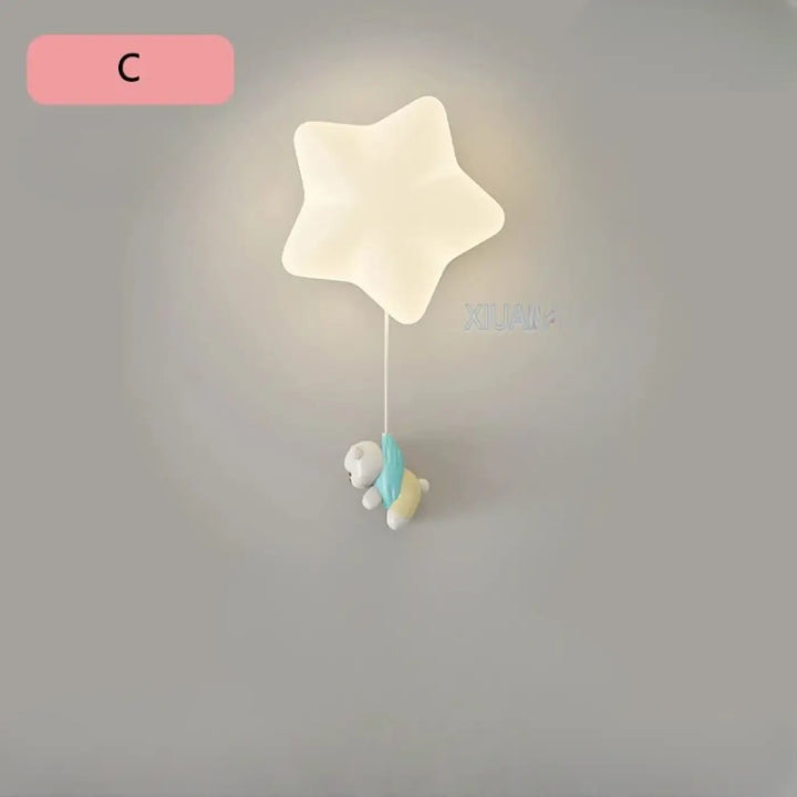 Applique murale staria en forme d etoile blanche douce avec un jouet lapin en peluche suspendu pour chambre denfants cartoon