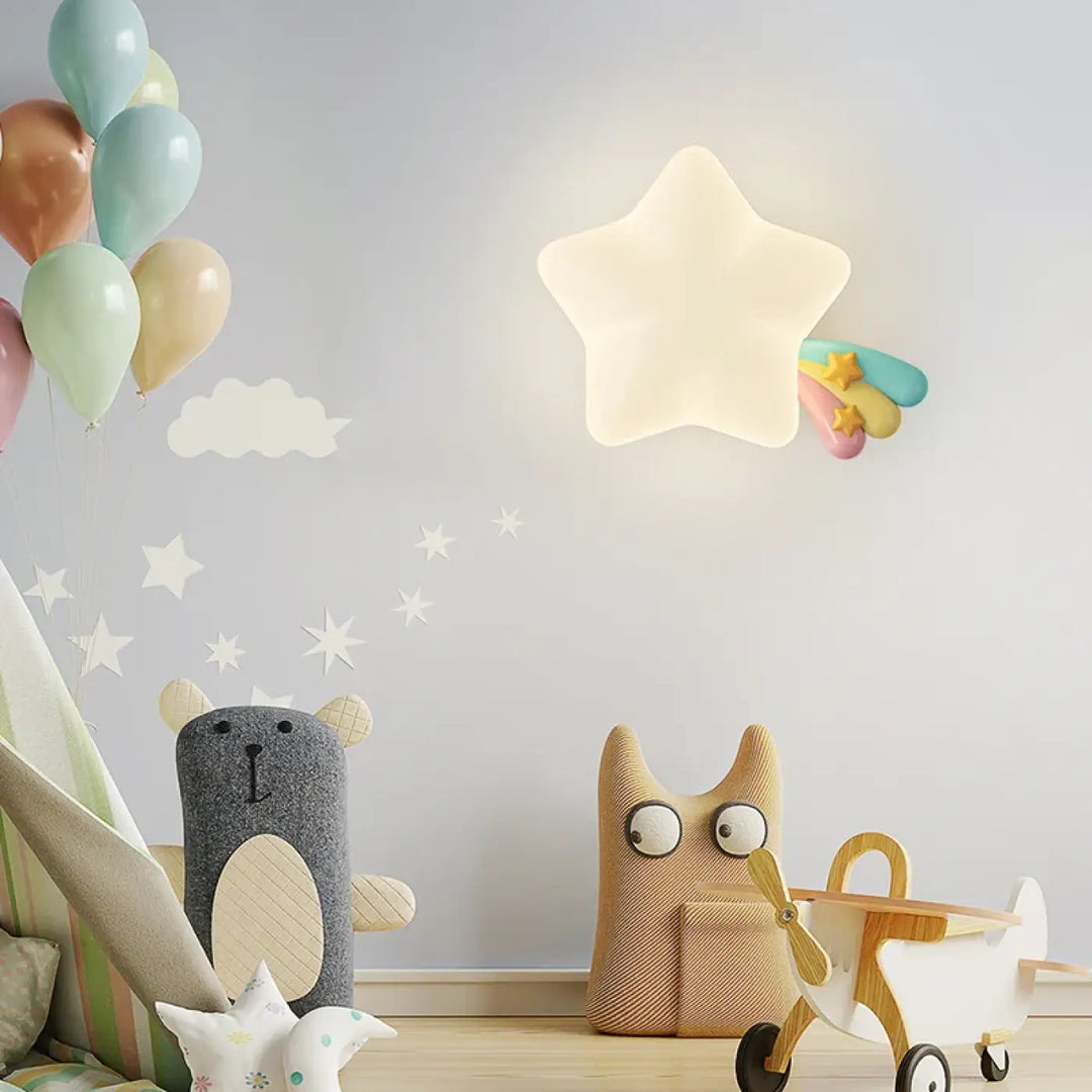 Applique murale staria en forme detoile douce et lumineuse avec finition mate et traînée arc-en-ciel pour chambre denfant