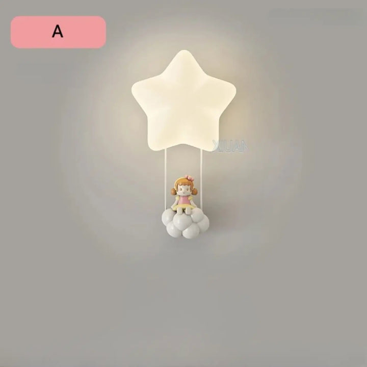 Applique murale staria étoile blanche avec poupée suspendue sur base en forme de nuage pour chambre d enfants